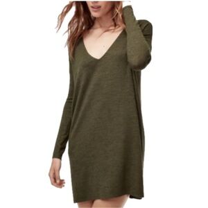 Aritzia WILFRED FREE Gail Jersey Dress - Medium, V-neck, Pockets (Olive Green)